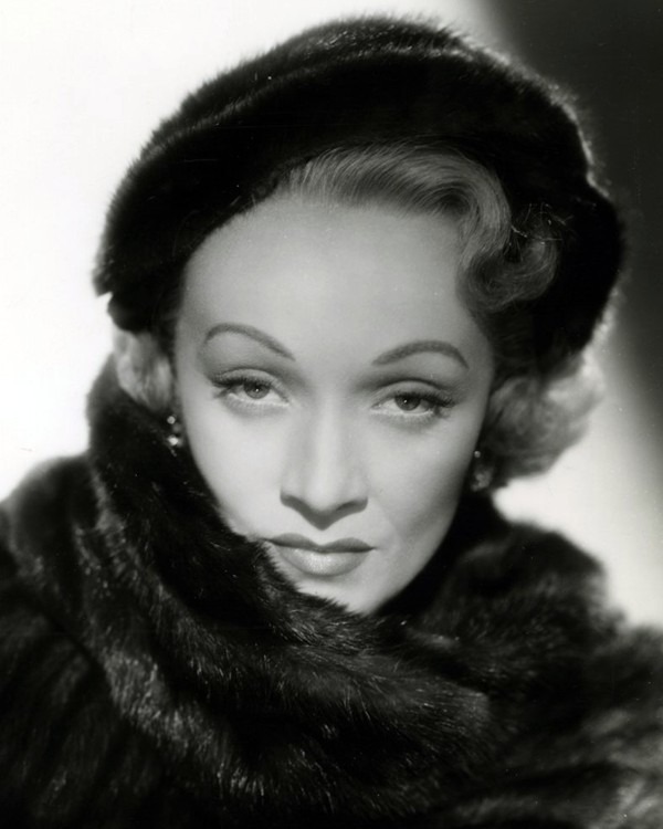 Portrait or film image of Marlene Dietrich.