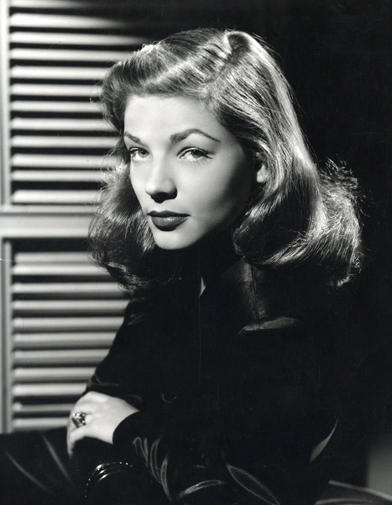 Portrait or film image of Lauren Bacall.