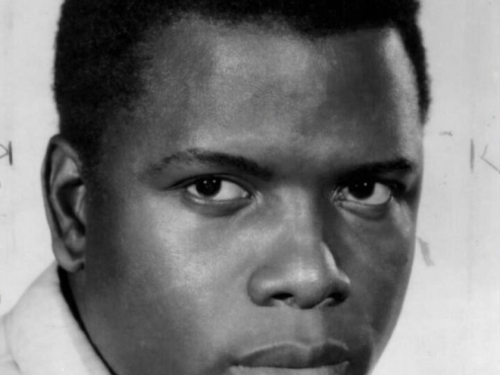 Black-and-white close-up publicity portrait of Sidney Poitier looking directly at the camera in 1967.