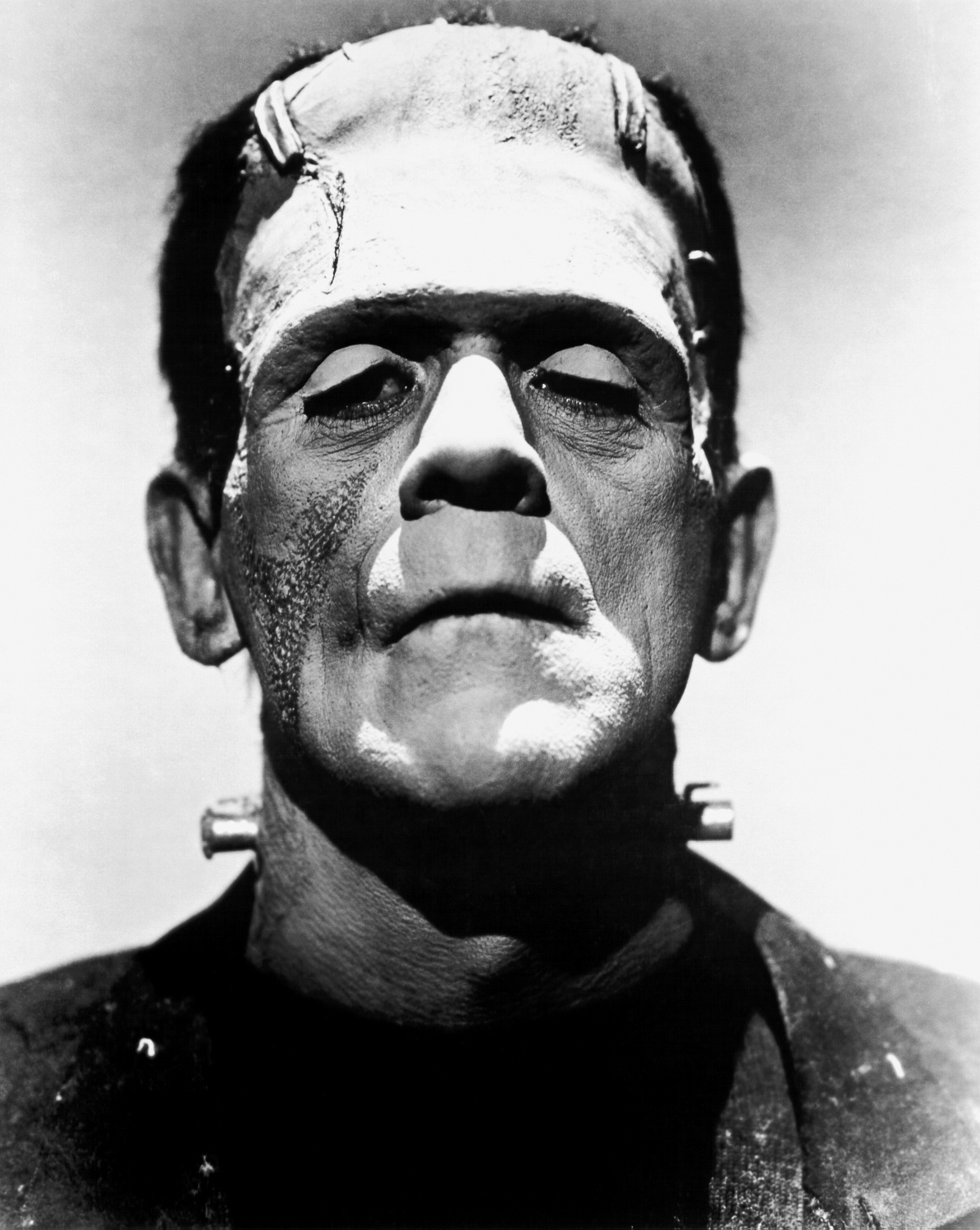 Boris Karloff appears in the square-headed monster make-up created for Bride of Frankenstein.