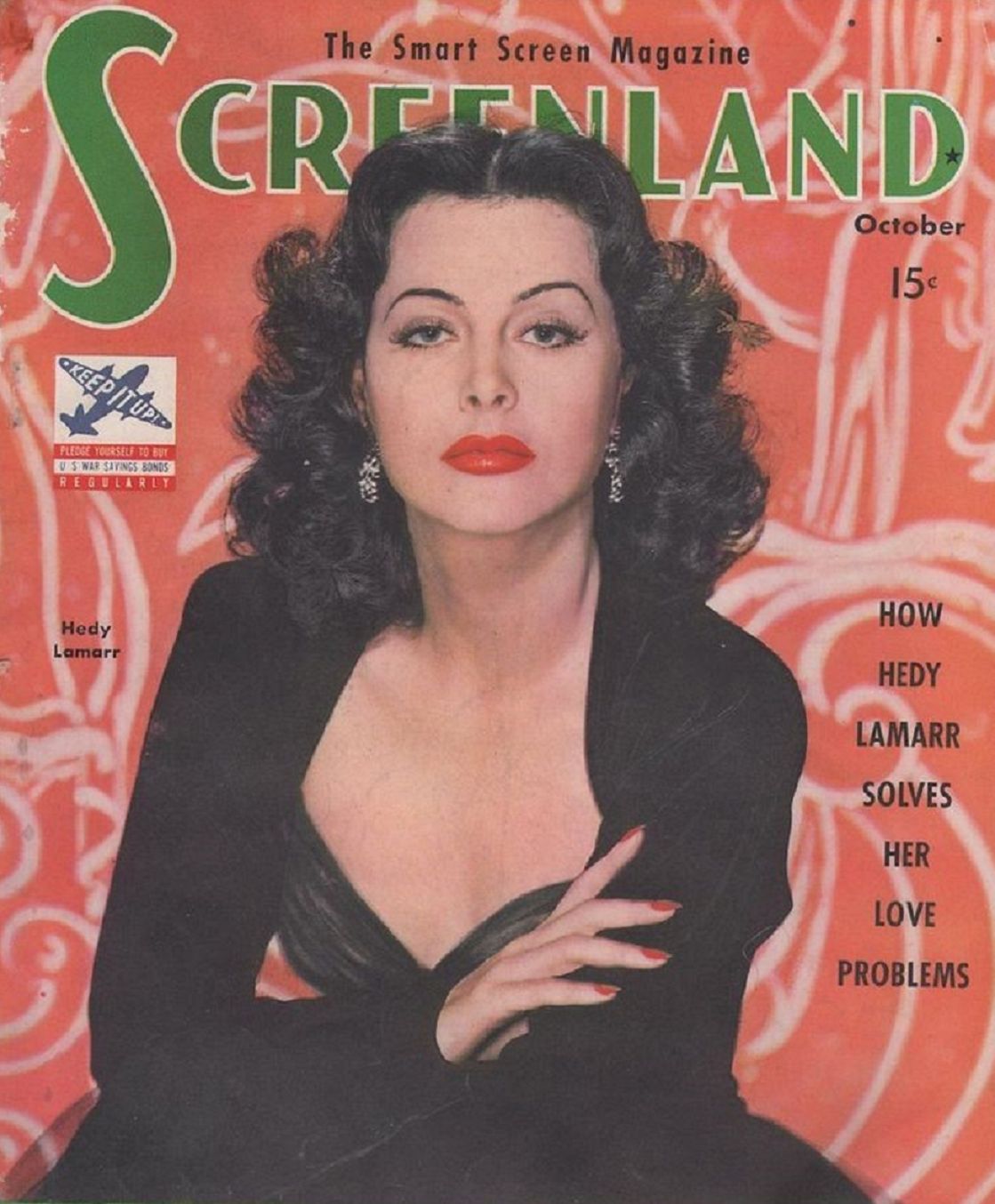 October 1942 Screenland magazine cover featuring an illustrated portrait of Hedy Lamarr.