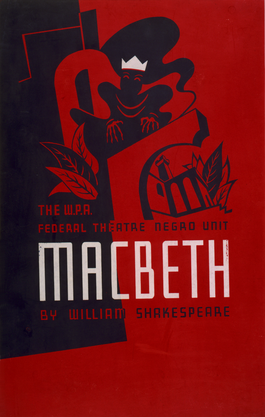 Red and black Federal Theatre Project poster for Orson Welles's 1936 production of Macbeth.