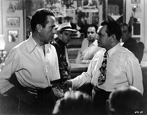 Humphrey Bogart and Edward G. Robinson in American crime noir film Key Largo (1948).