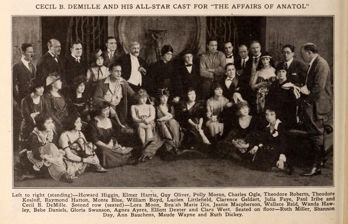 Black-and-white cast portrait for the silent film The Affairs of Anatol.