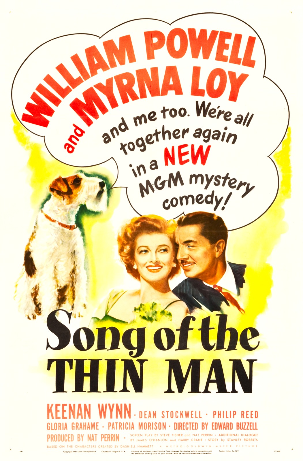 Vintage illustrated theatrical poster for Song of the Thin Man (1947).
