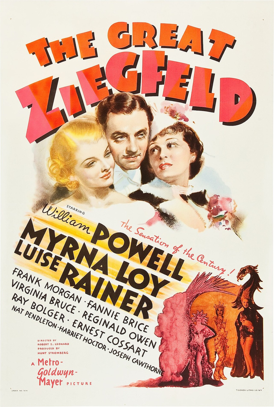 Vintage illustrated theatrical poster for The Great Ziegfeld (1936).