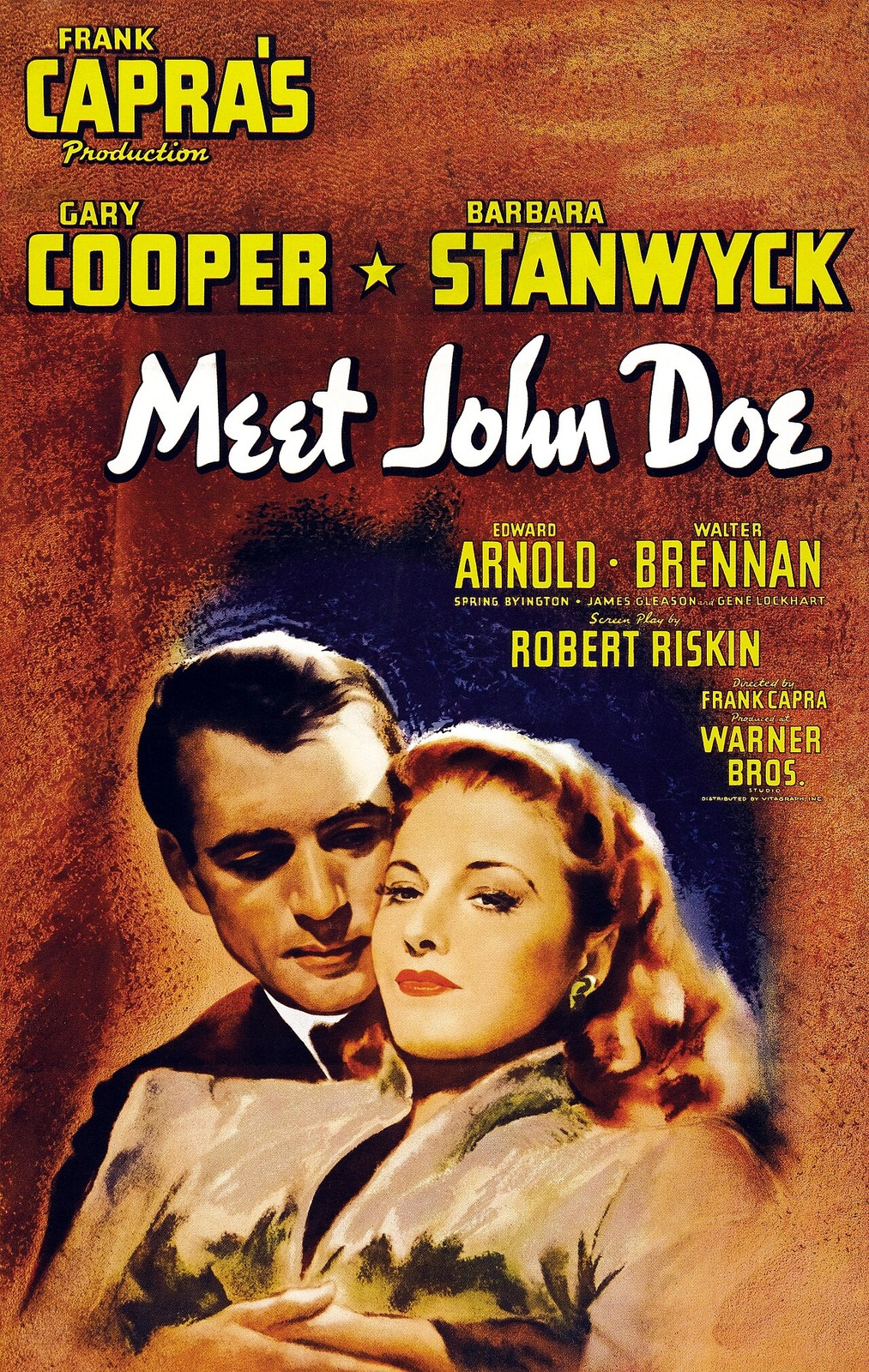 Vintage illustrated theatrical poster for Meet John Doe (1941).