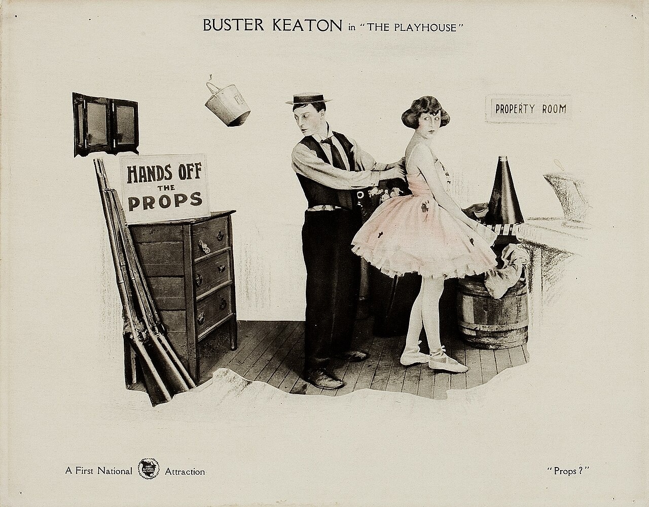 Vintage lobby card promoting The Playhouse (1921).