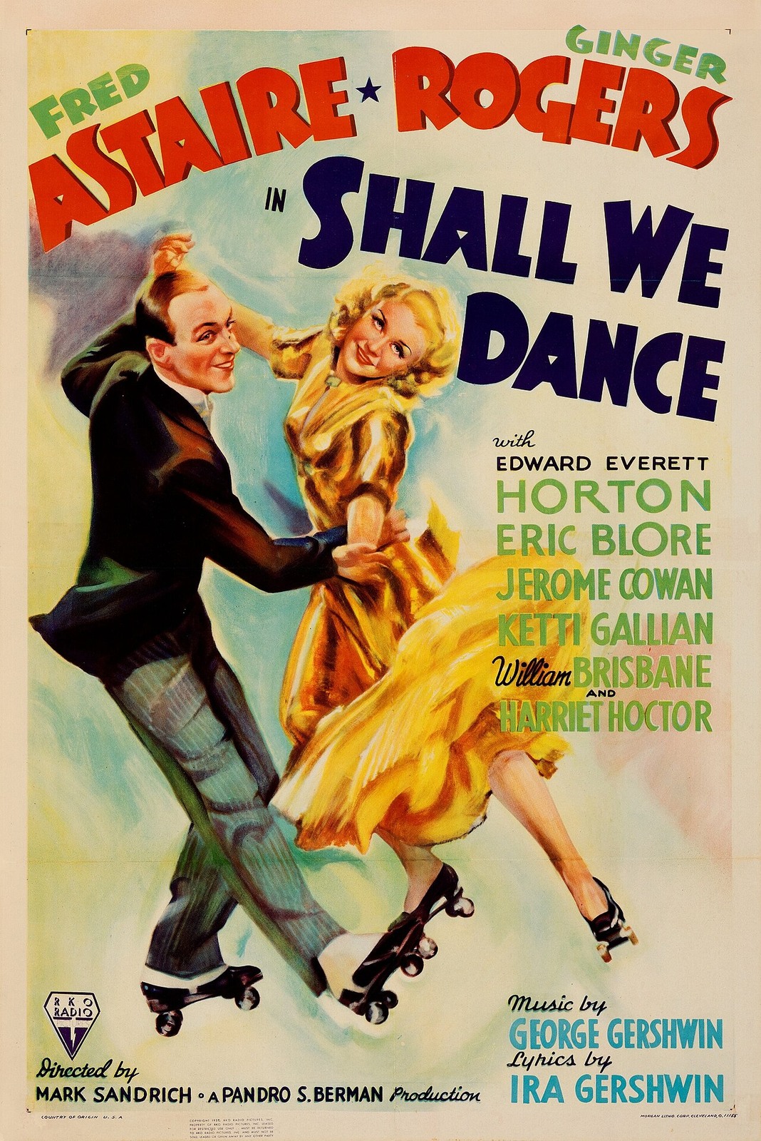 Vintage illustrated theatrical poster for Shall We Dance (1937).