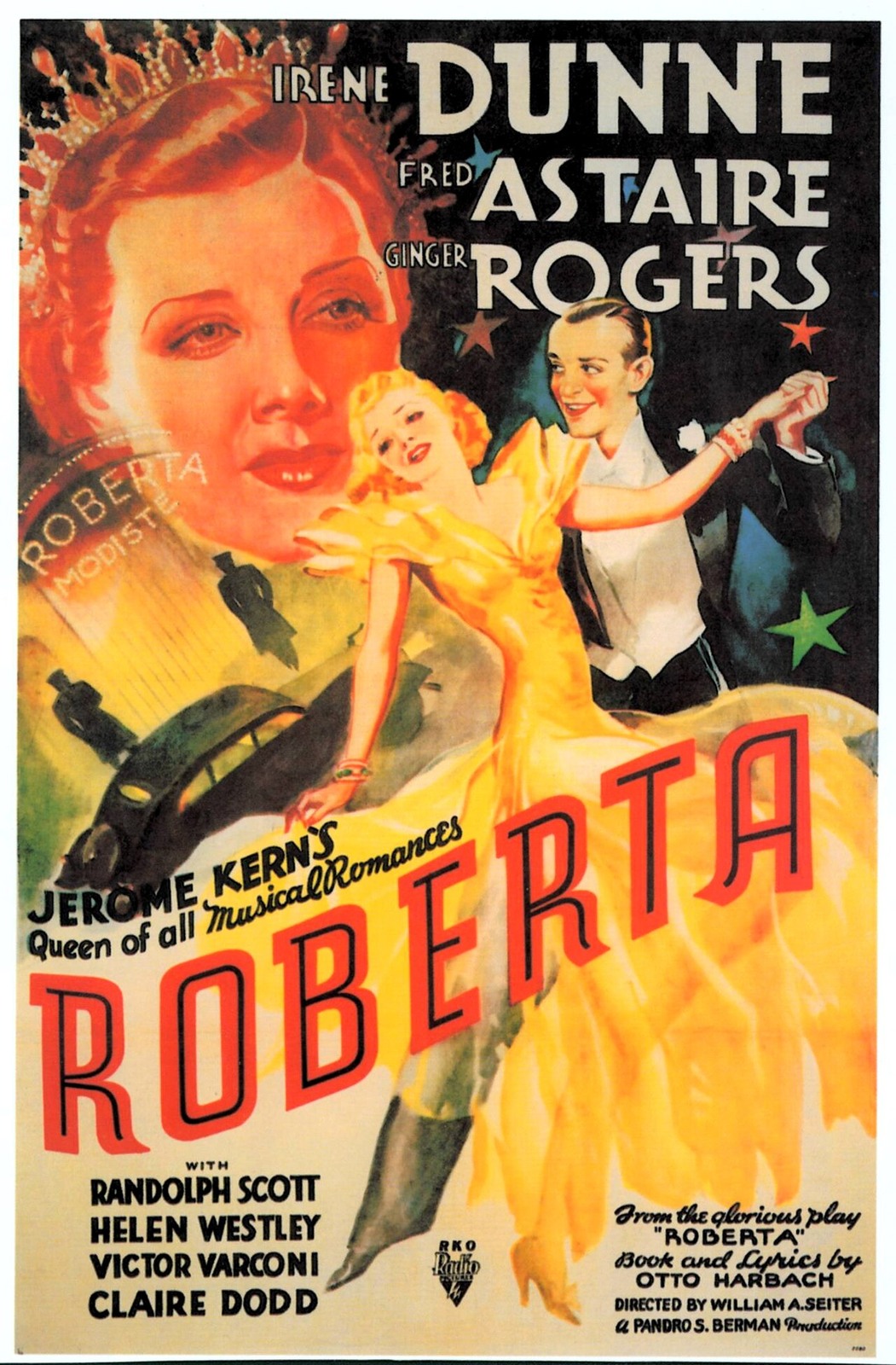 Vintage illustrated theatrical poster for Roberta (1935).