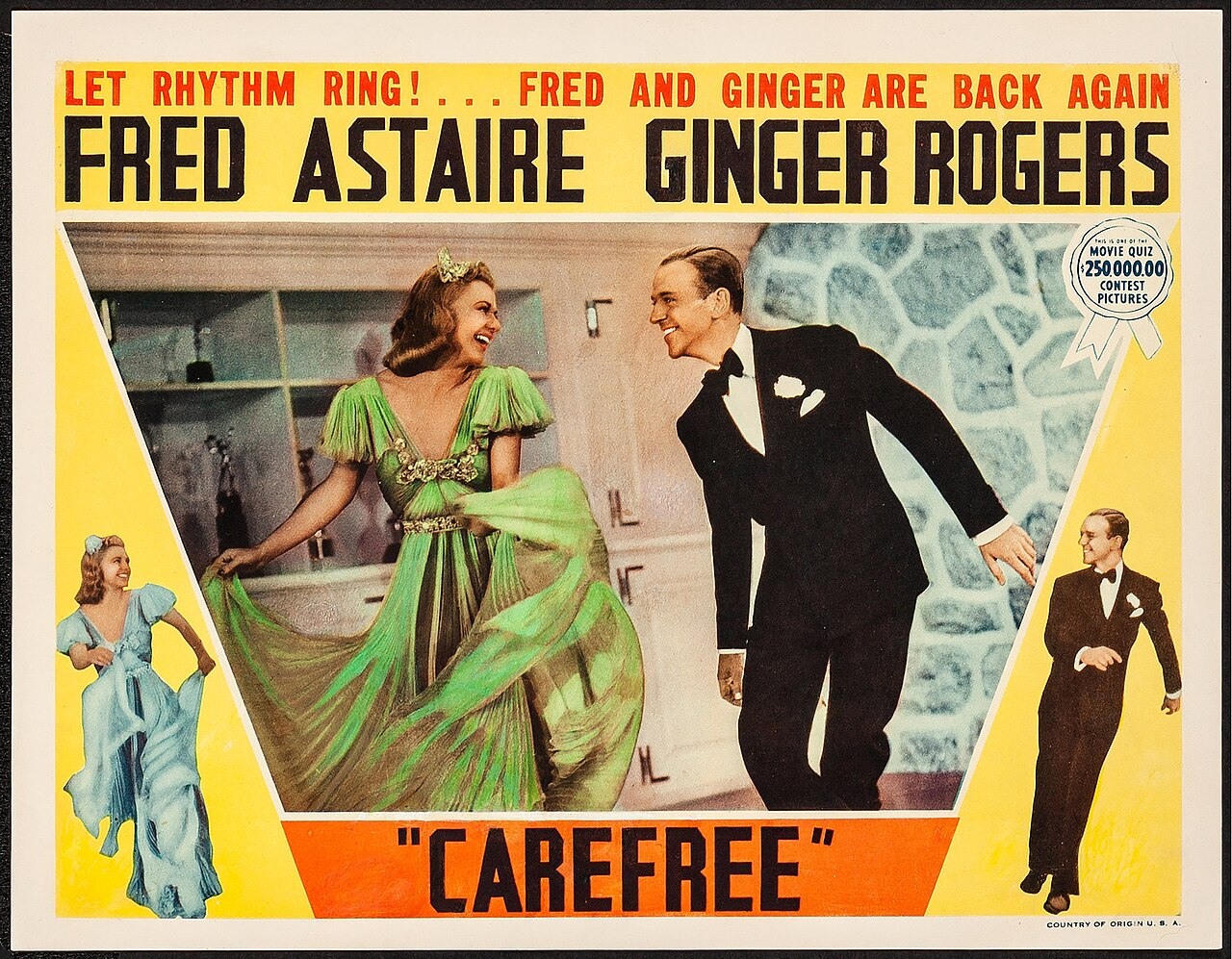 Vintage lobby card promoting Carefree (1938).