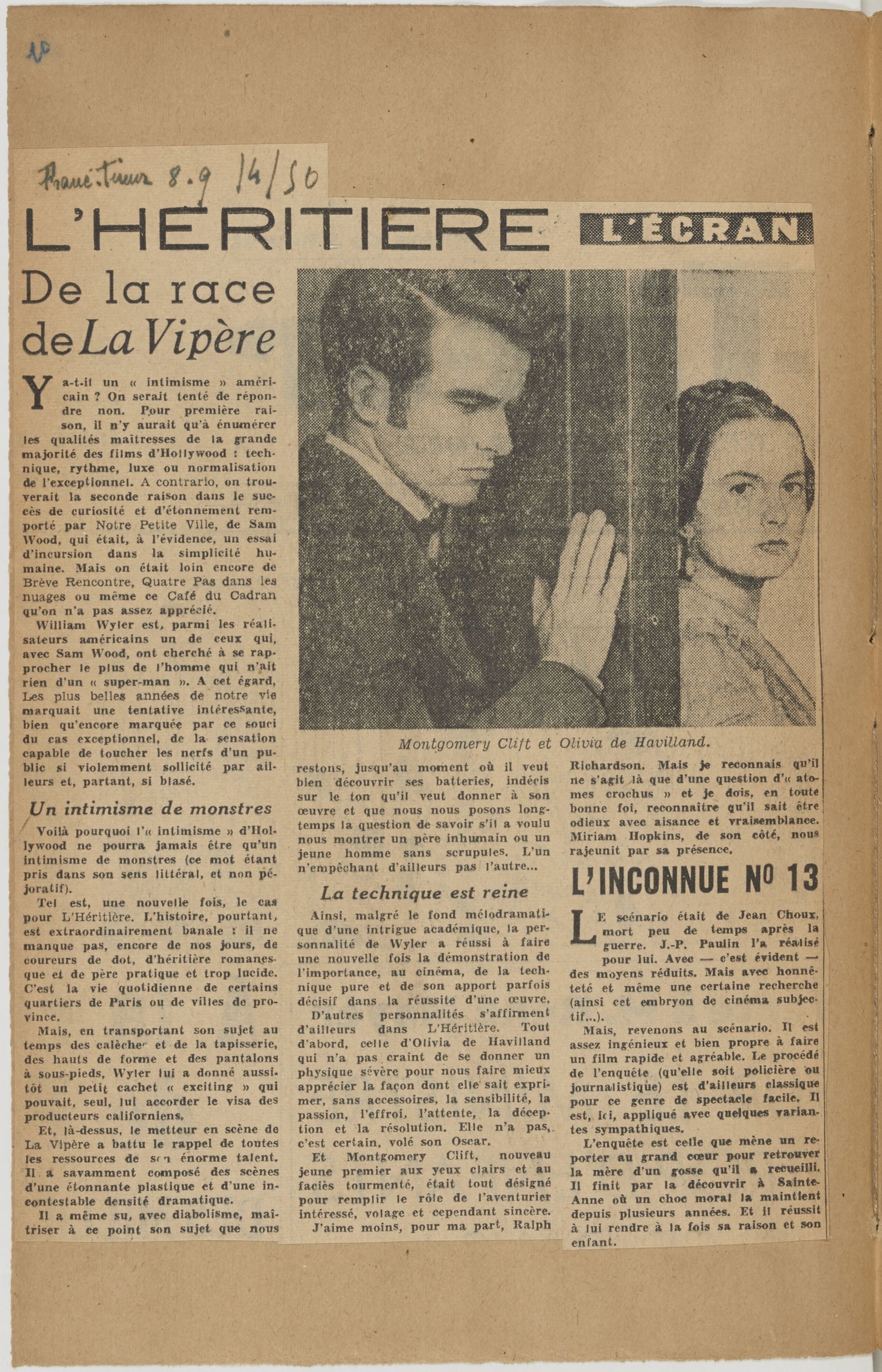French archival press material for the 1949 film The Heiress.